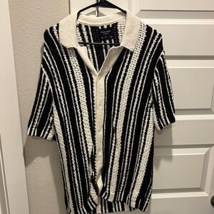 Abercrombie & Fitch Black and Cream Striped Cardigan